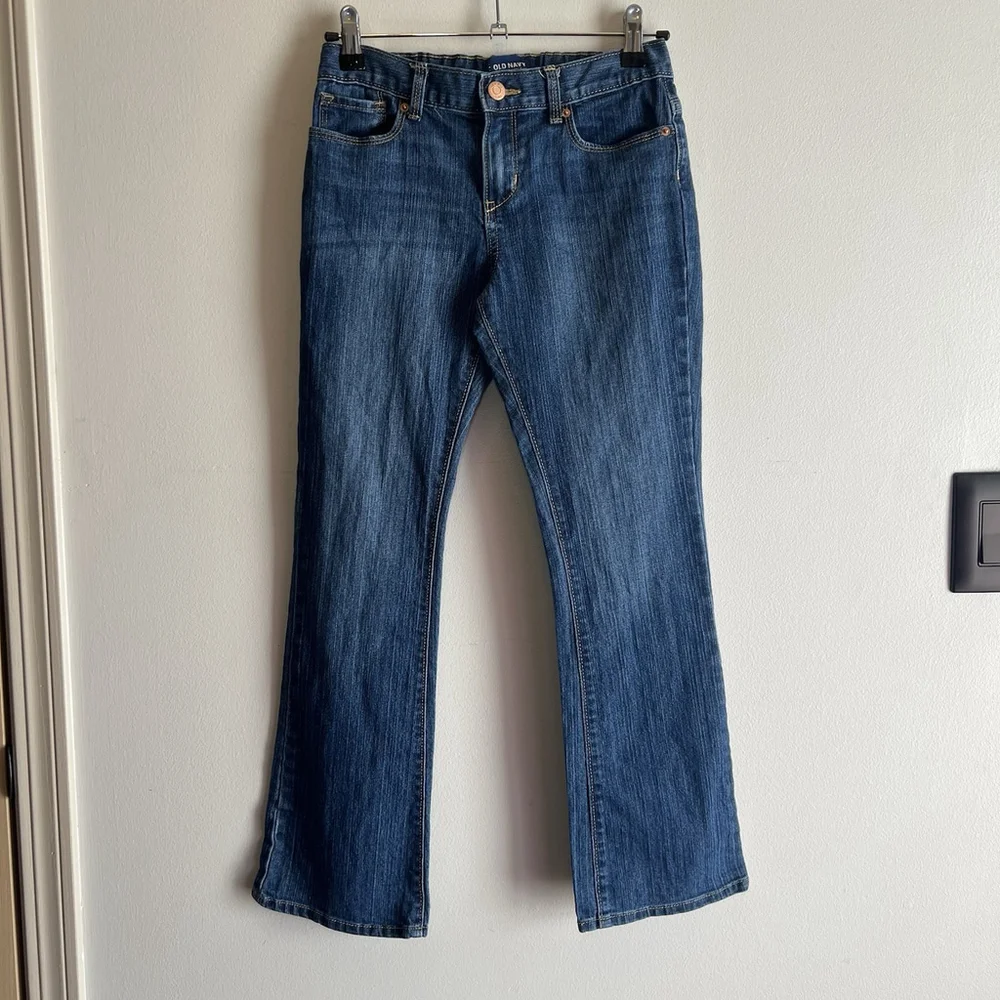 Old Navy Girls Medium Wash Mid-Rise Adjustable Waist Boot-Cut Jeans Size 10